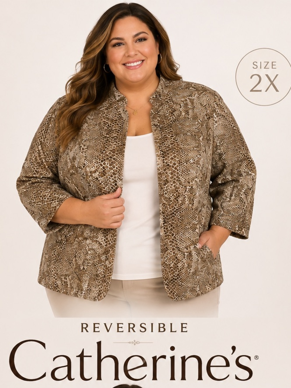 Catherines Reversible Jacket 2X Snakeskin Paisley Open Front Plus Size 22/24 EUC